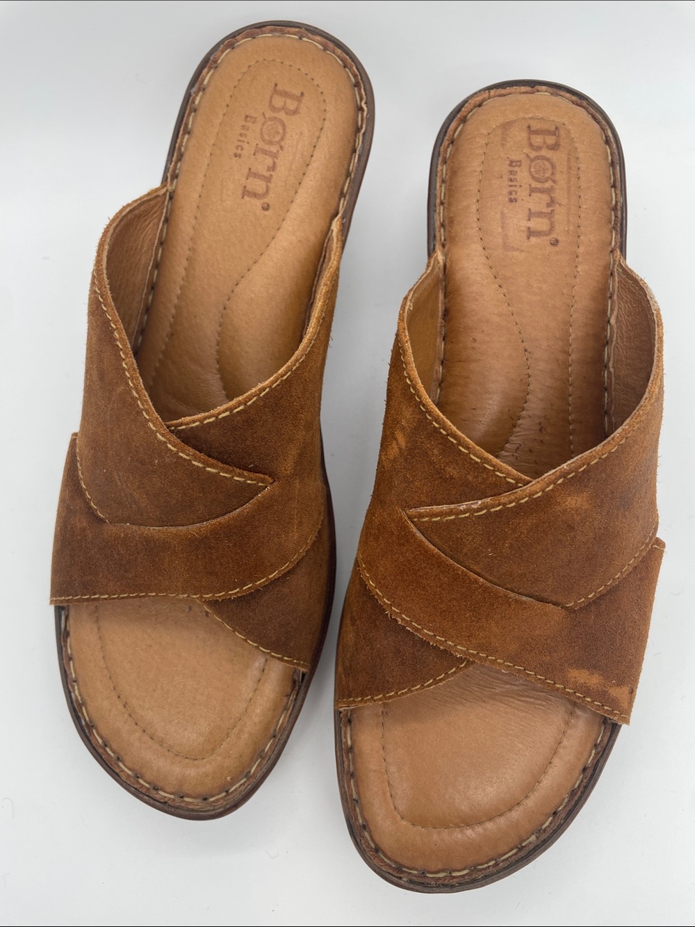 Born Brown Suede Crossover Slide Mules clog NWOT W9